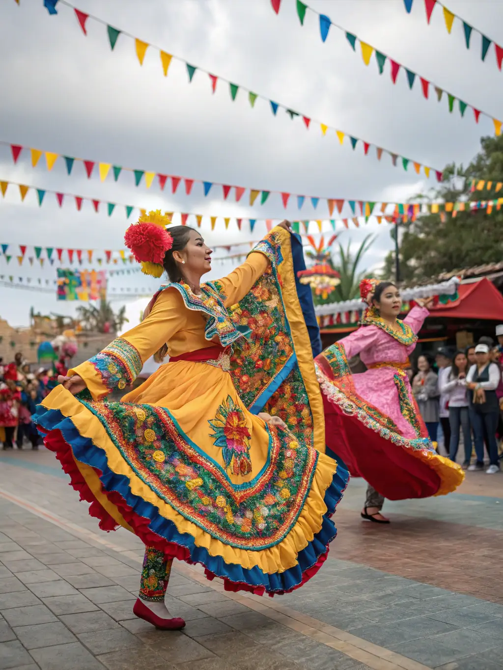 A dynamic image capturing a live artistic performance, showcasing vibrant costumes, expressive movements, and engaged performers on stage, highlighting the energy and creativity of ASS MANGUE PRODUCTION's events.