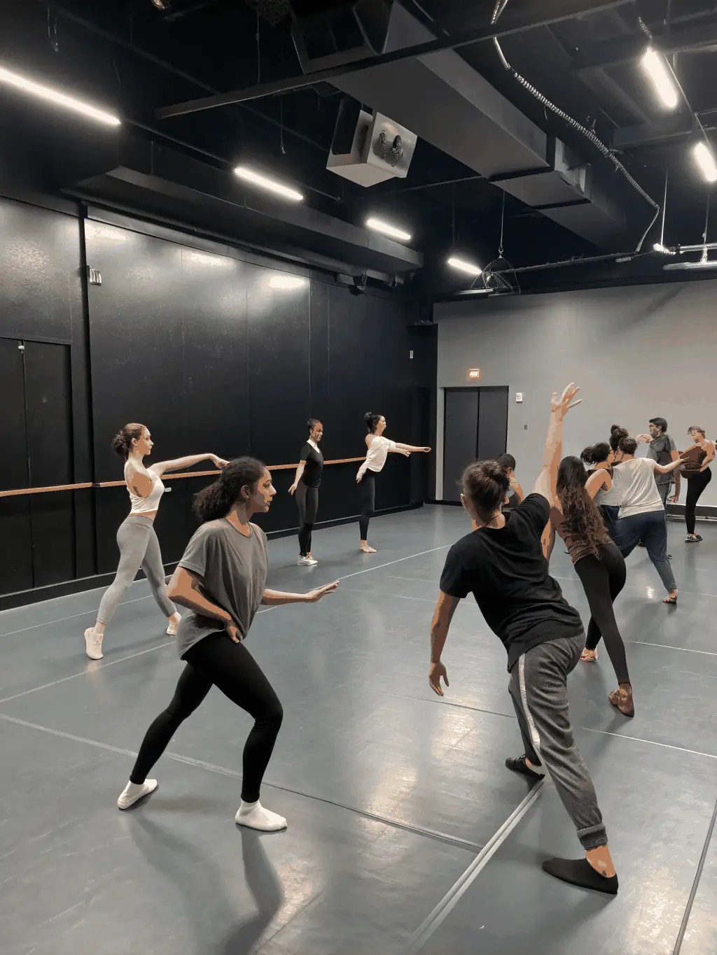 A dynamic image of a dance workshop in progress, featuring participants of diverse ages and backgrounds learning new moves from a professional instructor.