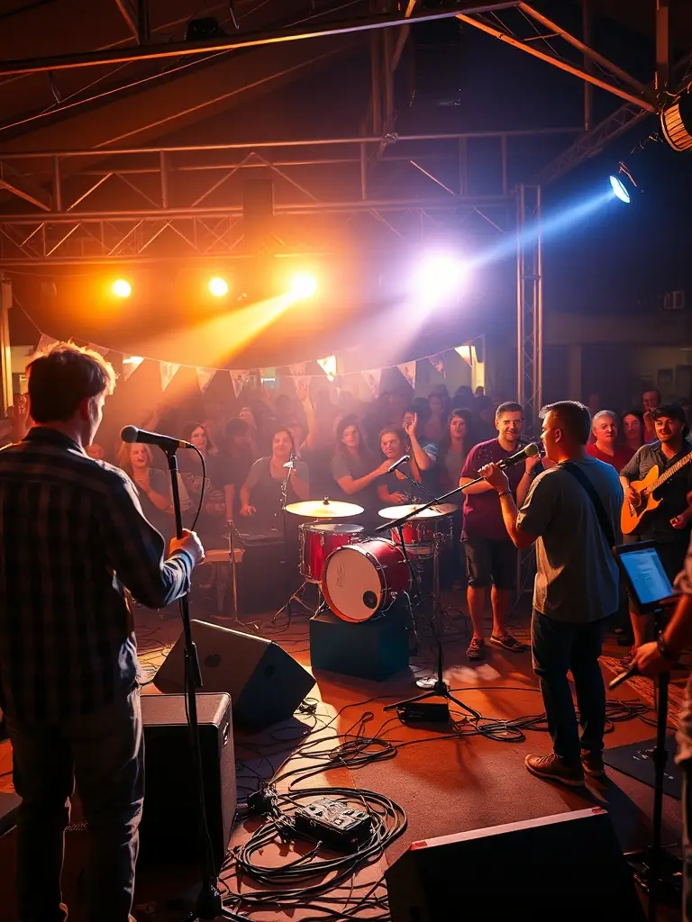 A photograph capturing the energy of a recent musical performance by local artists, showcasing the vibrant atmosphere and engaged audience at the venue.